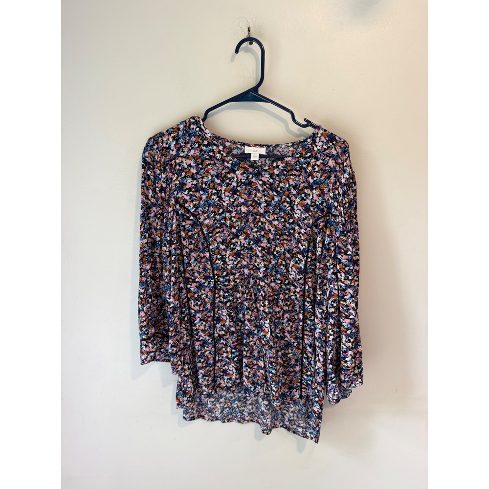 J. Jill Womens Small Floral 3/4 Sleeve Viscose Rayon Blouse Multi Color Top